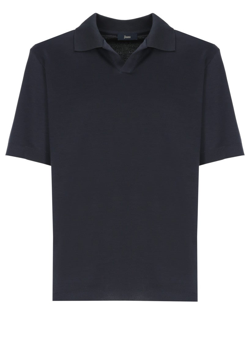 Herno Blue Crewneck Cotton Shirt