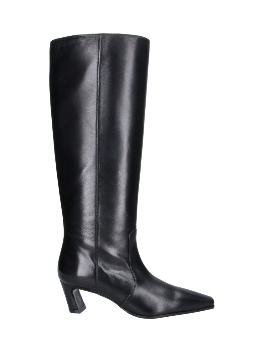 Stuart Weitzman Black Stassi 50 Lambskin Sculptural Tall Boots