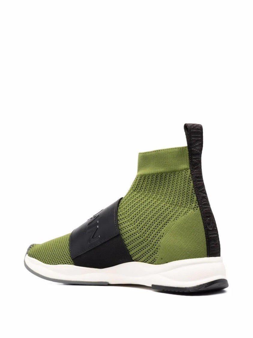 Balmain Knitted Olive Green Trainers With Modern Design