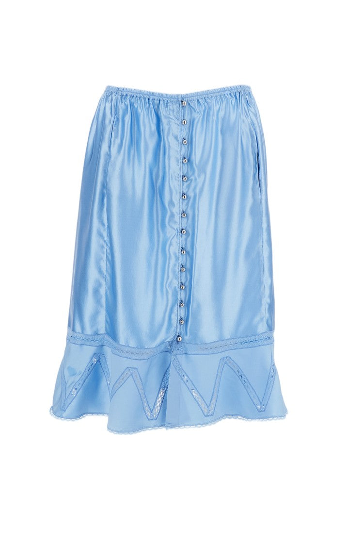 Rabanne Light Blue Flared Lace Silk-Blend Midi Skirt