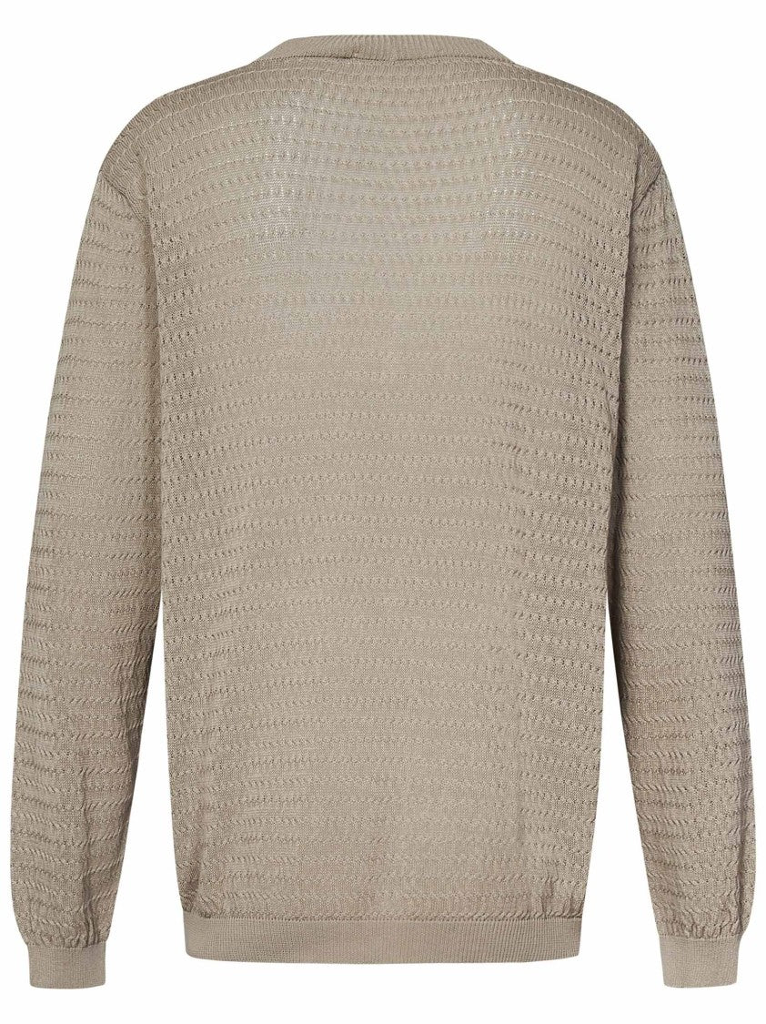 Low Brand Open-Stitch Knit V-Neck Cardigan In Sandshell Combed Cotton