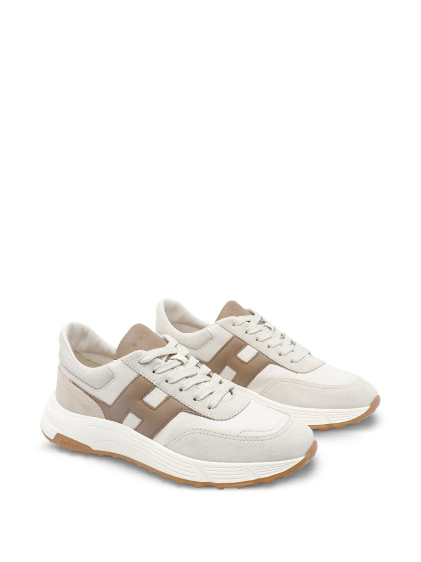 Hogan Beige Leather Sneakers With Textured Upper And Sporty Silhouette