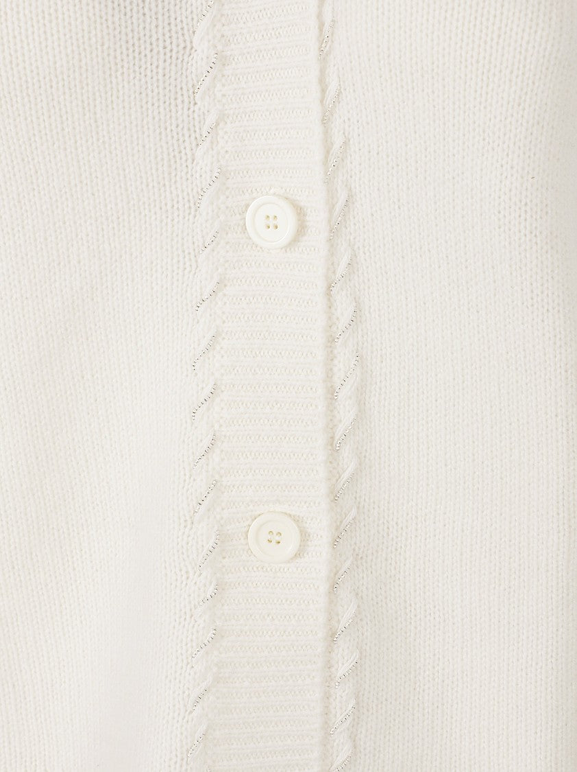 Fabiana Filippi Cropped Cardigan Sweater With V-Neckline And Subtle Ribbed Details