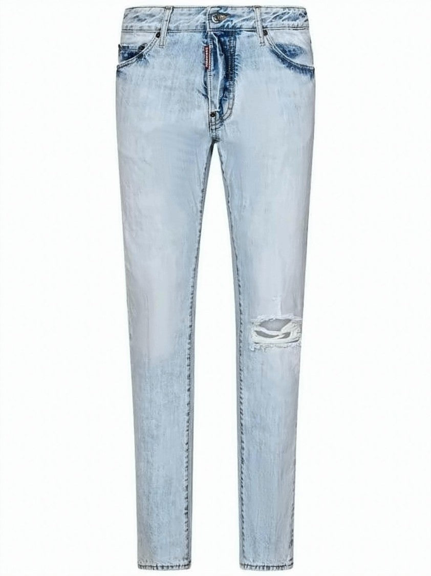 Dsquared2 Light Wash Denim Pants With Distressed Knee Design