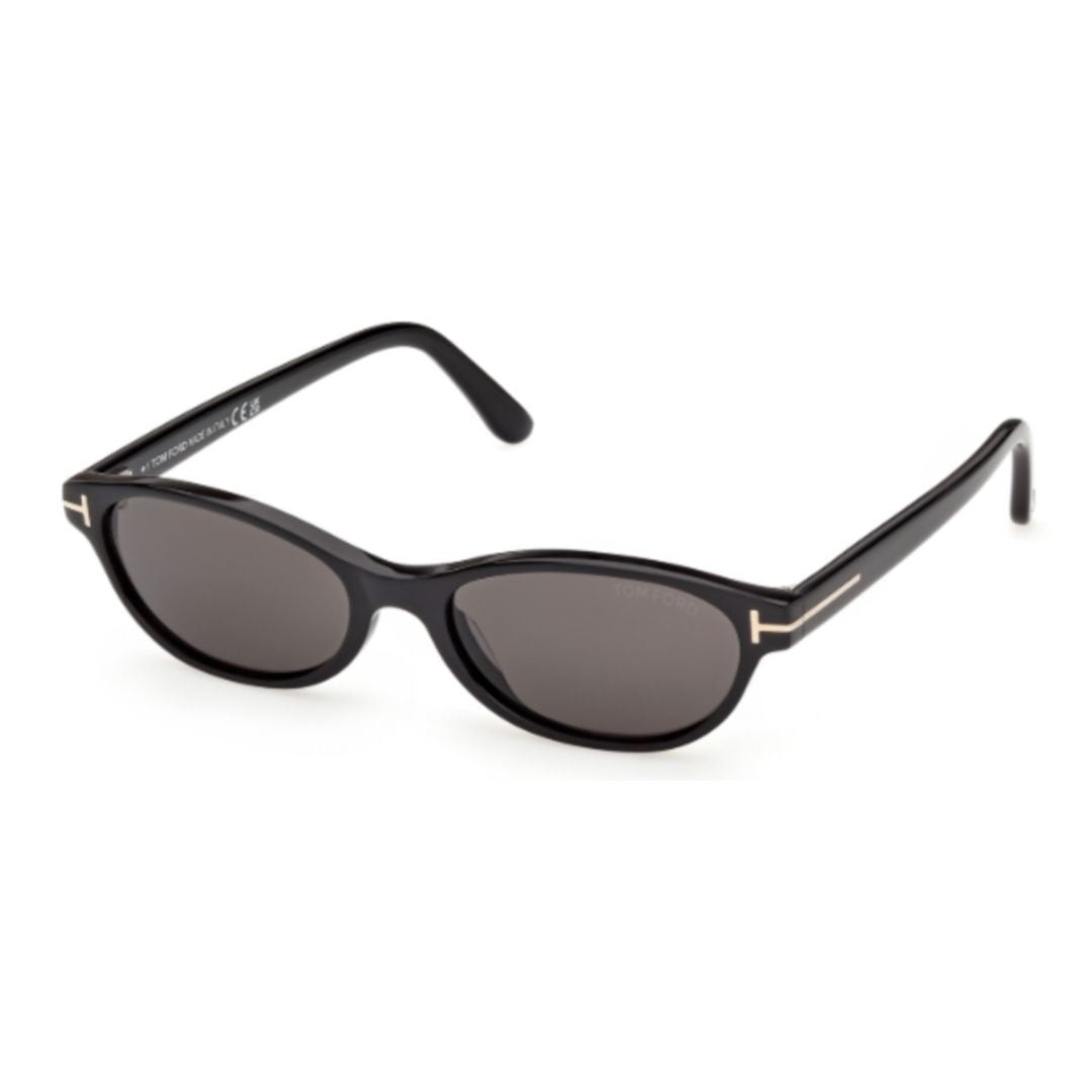 Tom Ford Oval Black Acetate Sunglasses With Metallic Detail