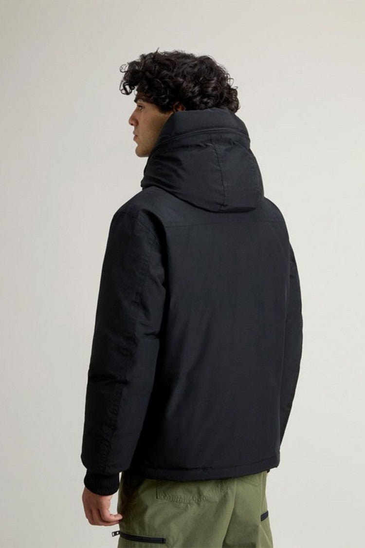 Woolrich Black Hooded Button-Front Cotton-Blend Jacket