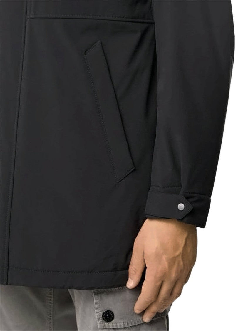 Stone Island Sleek Minimalist Black Coat With High Collar