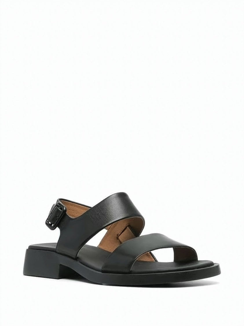 Camper Black Smooth Calf Leather Crossed Sandals