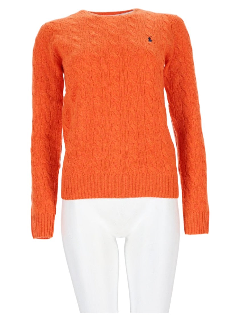 Polo Ralph Lauren Vibrant Orange Cable Knit Sweater With Ribbed Detailing