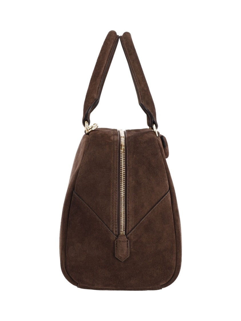 Givenchy Brown Structured Suede Gold Zipper Handbag