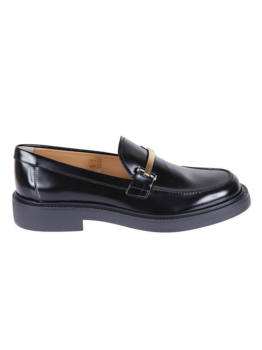Tod's Black Leather Loafer With Gold-Tone Buckle