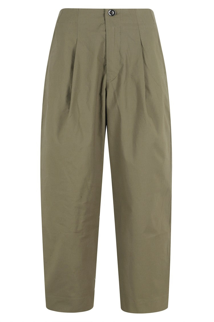 Soeur Khaki Daley Front-Pleated Cotton Canvas Barrel-Leg Pants