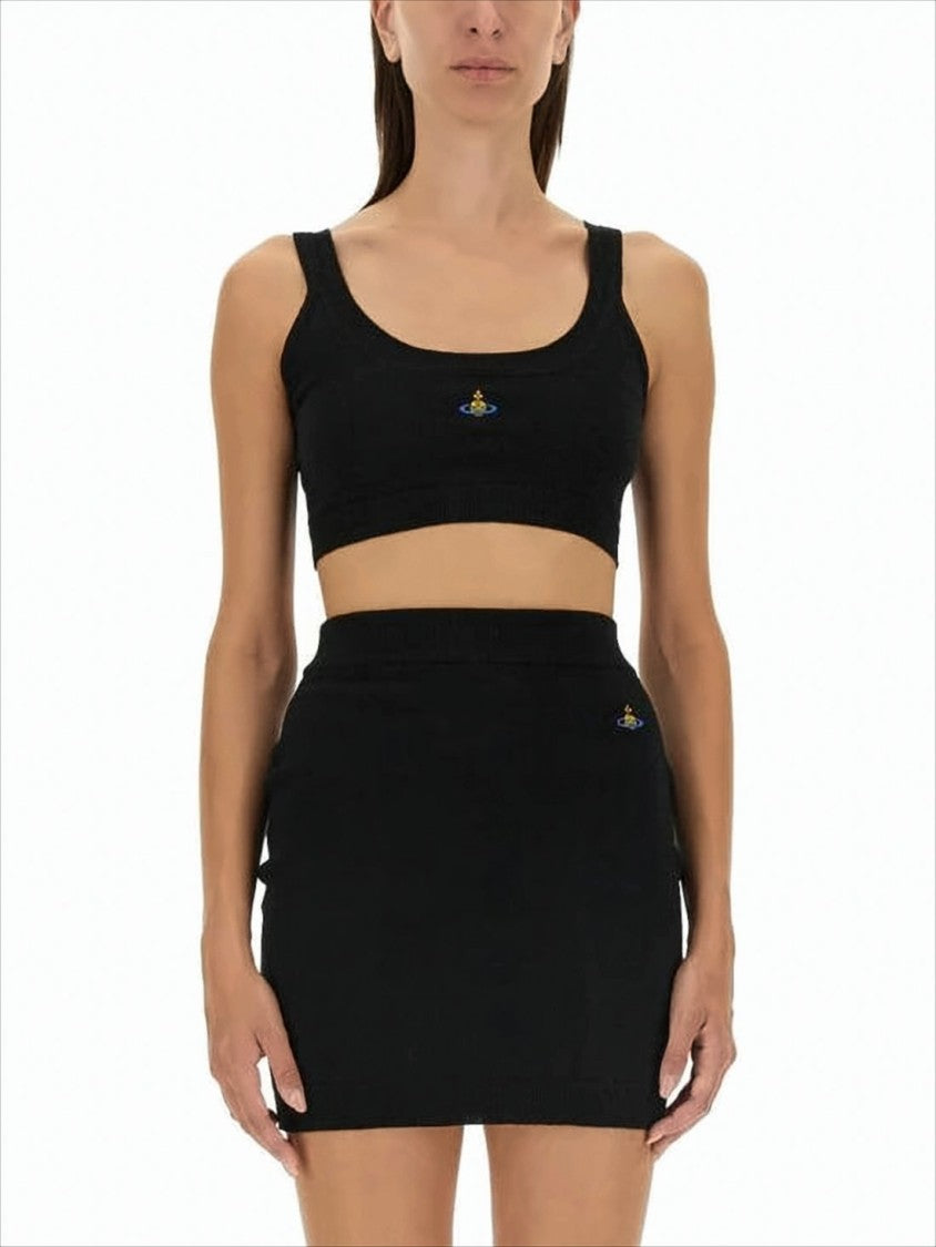 Vivienne Westwood Scoop Neck Cropped Tank Top With Embroidered Emblem