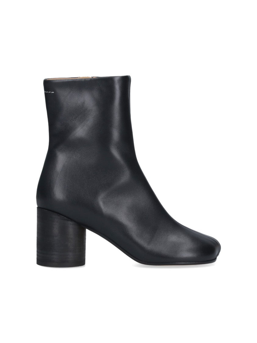 Mm6 By Maison Margiela Square-Toe Black Nappa Leather Ankle Boots With Cylindrical Heel