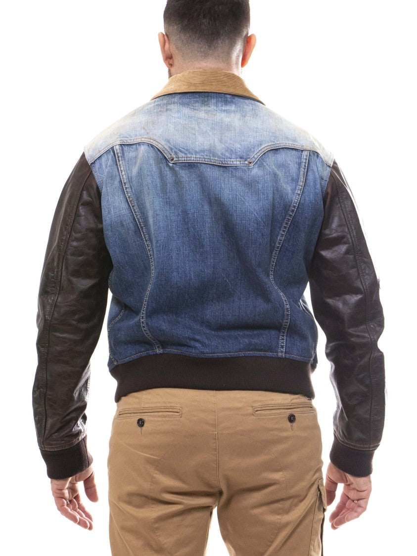 Dsquared2 Body Denim Leather Sleeve Jacket