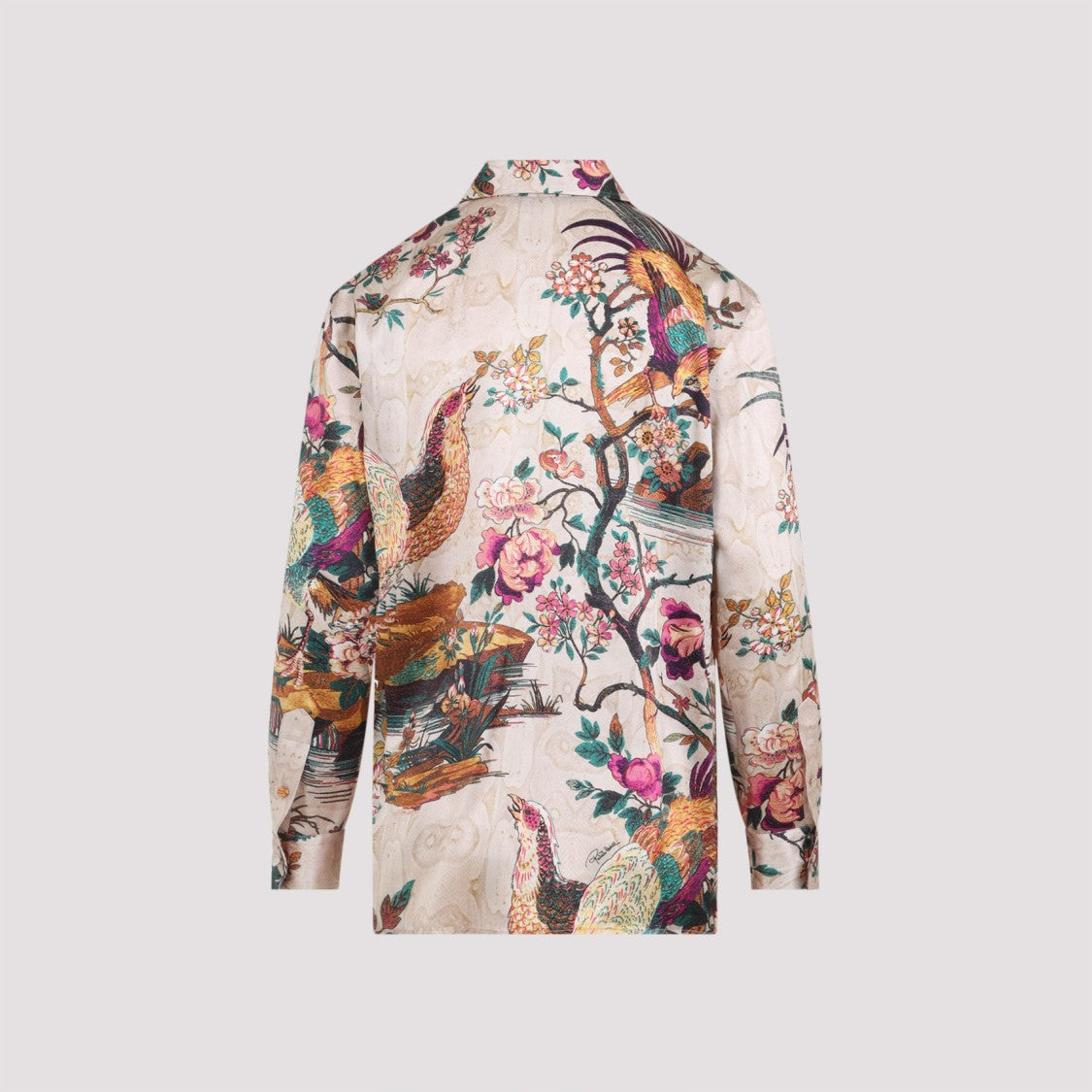 Roberto Cavalli Beige Silk Shirt With Multicolor Floral