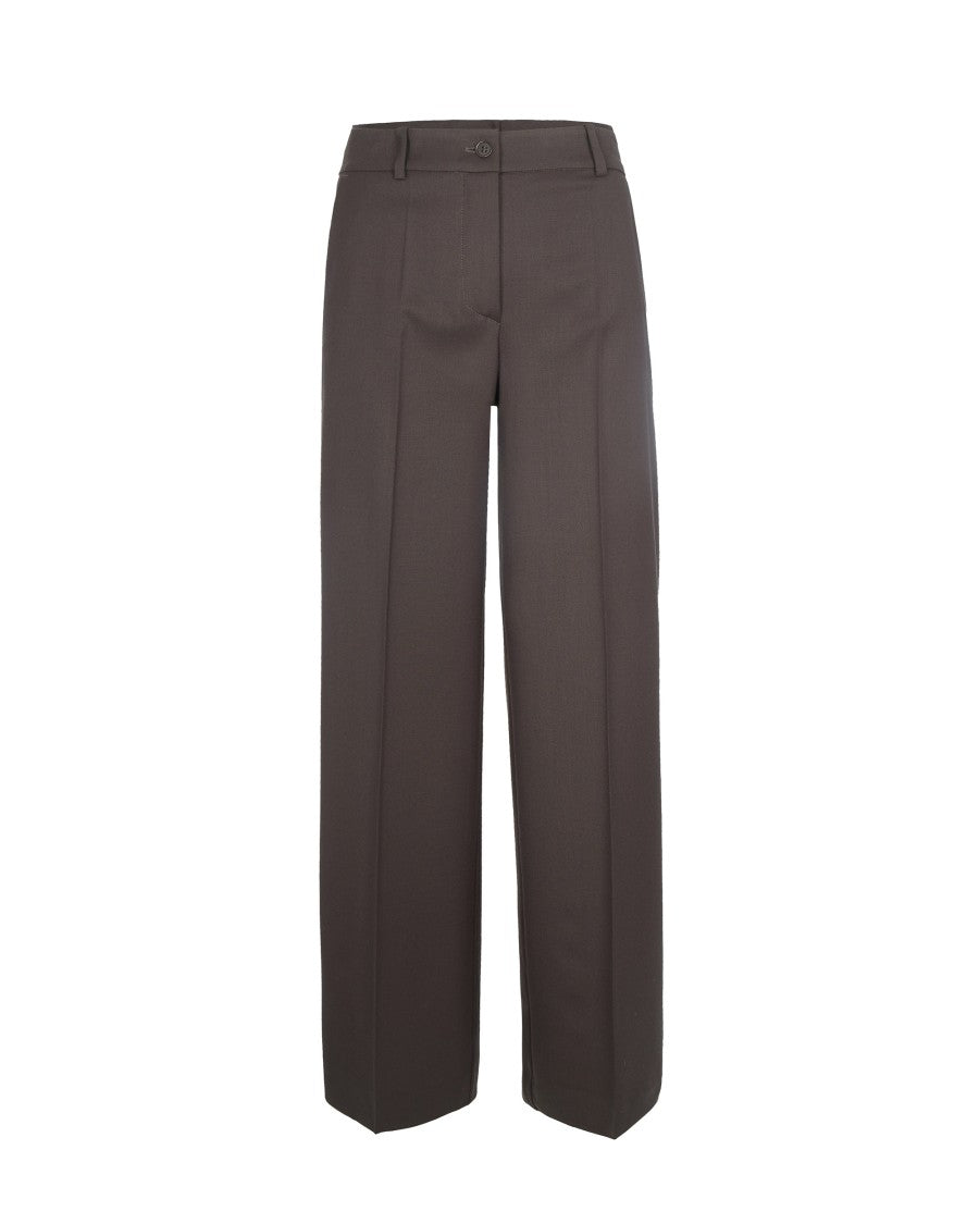 P.A.R.O.S.H. Dark Brown Wide-Leg Virgin Wool Pants