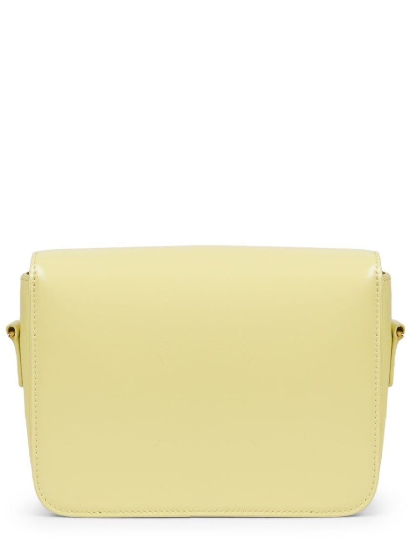 Celine Pastel Yellow Leather Shoulder Bag With Gold-Tone Double-C Clasp