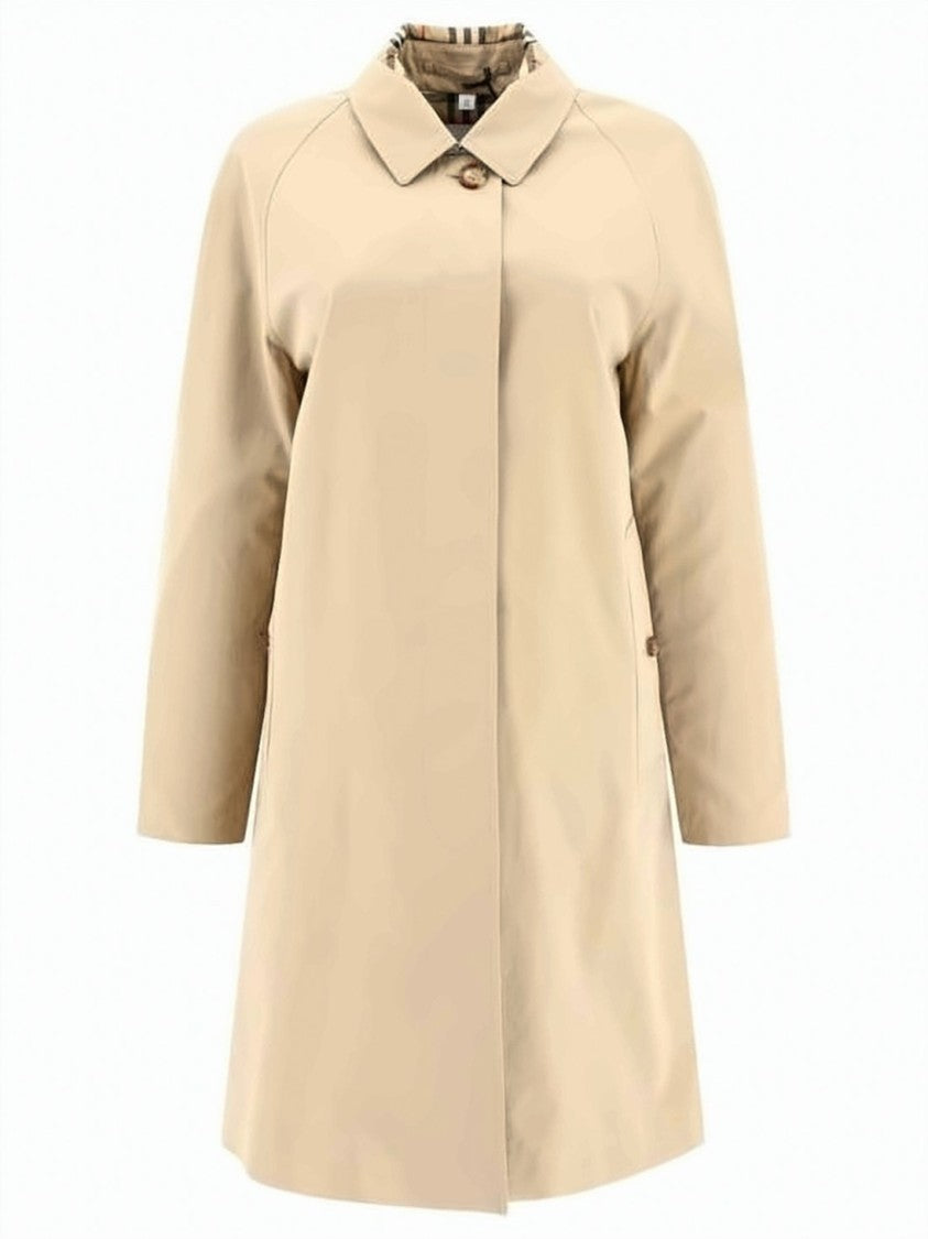 Burberry Beige Cotton Trench Coat With Distinctive Check Lining