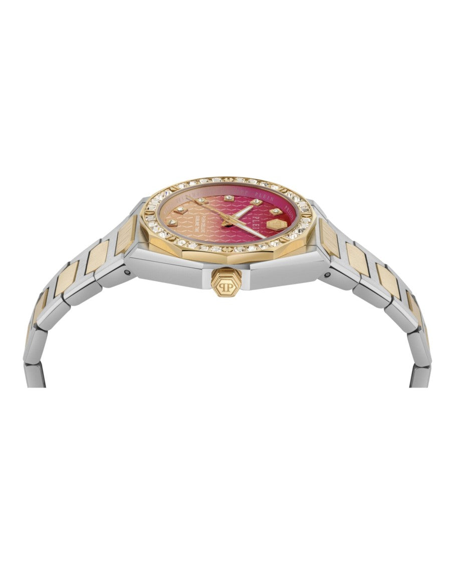 Philipp Plein Two-Tone Lady Crystal Watch With Multi-Guilloche Dial