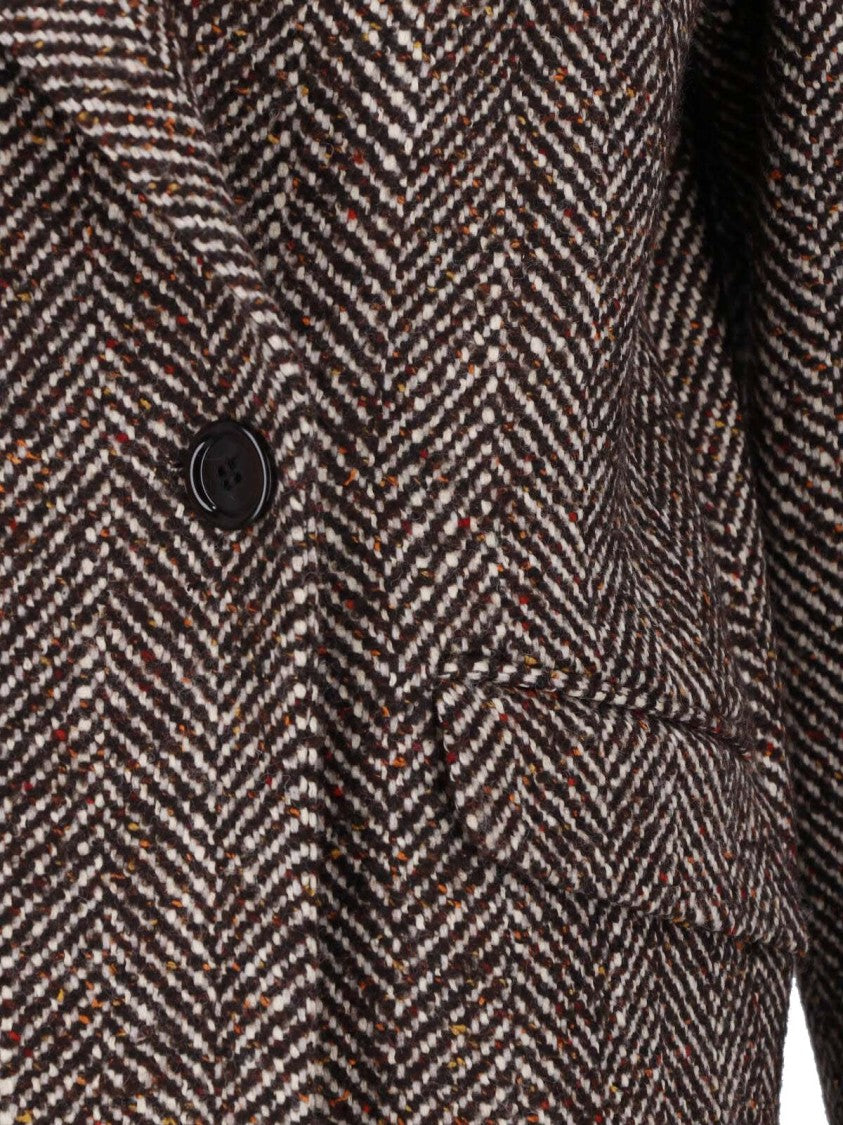 Tagliatore Herringbone Wool Long Coat With Double-Breasted Closure
