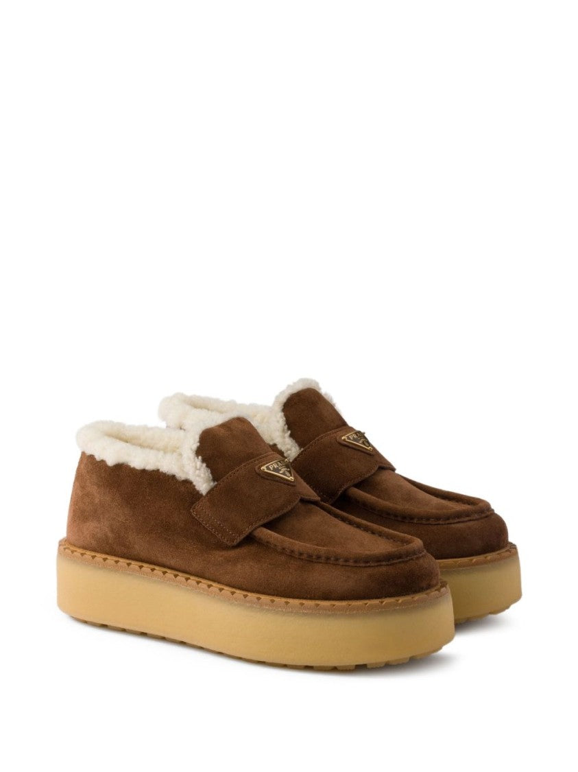 Prada Black Tray-Style Suede Shearling Loafers