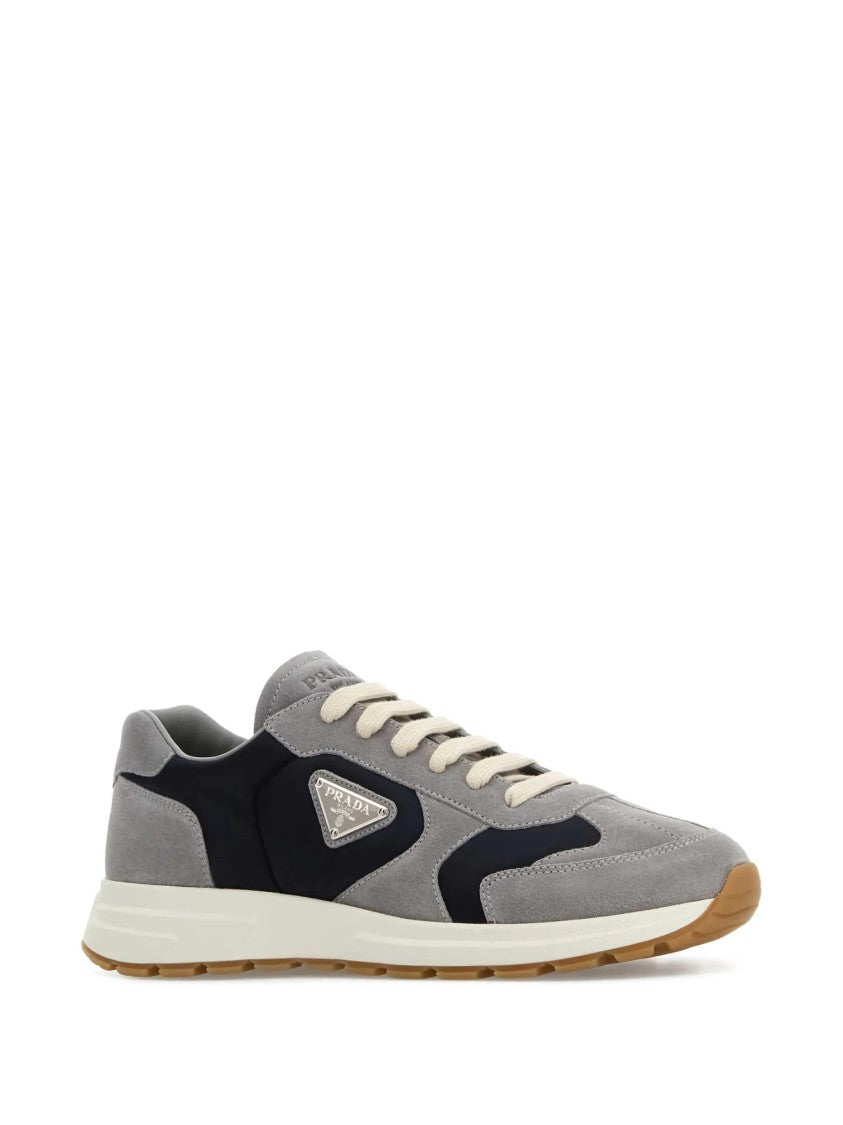 Prada Grey Prax Suede/Fabric Low-Profile Sneakers
