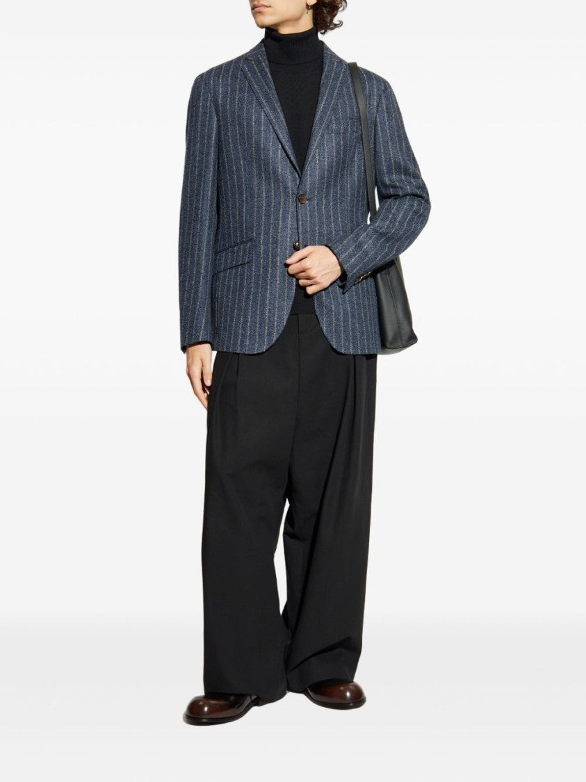 Etro Pinstripe Blazer In Blue And Gray