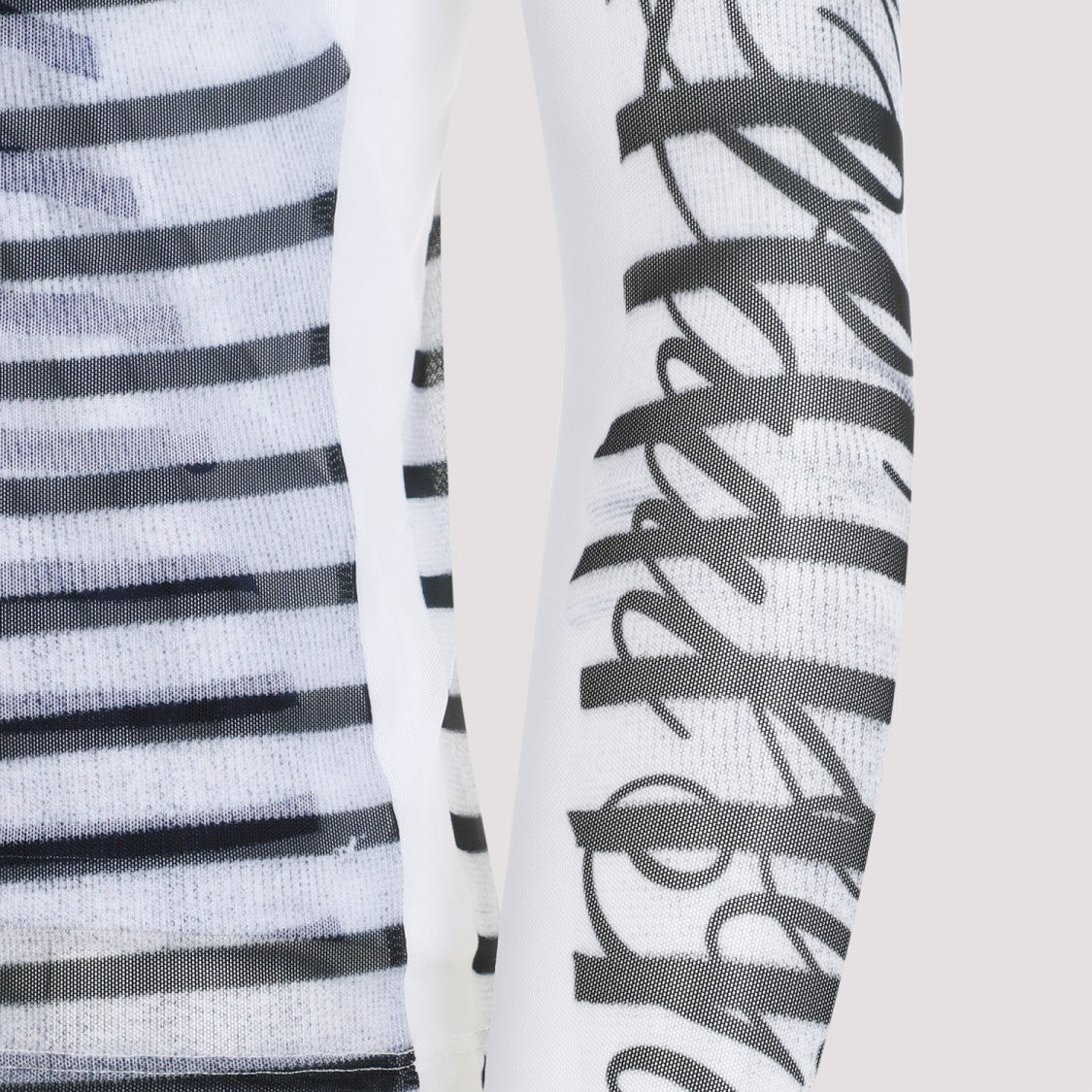 Jean Paul Gaultier Spandex Mesh Printed Feathers Mariniere Top