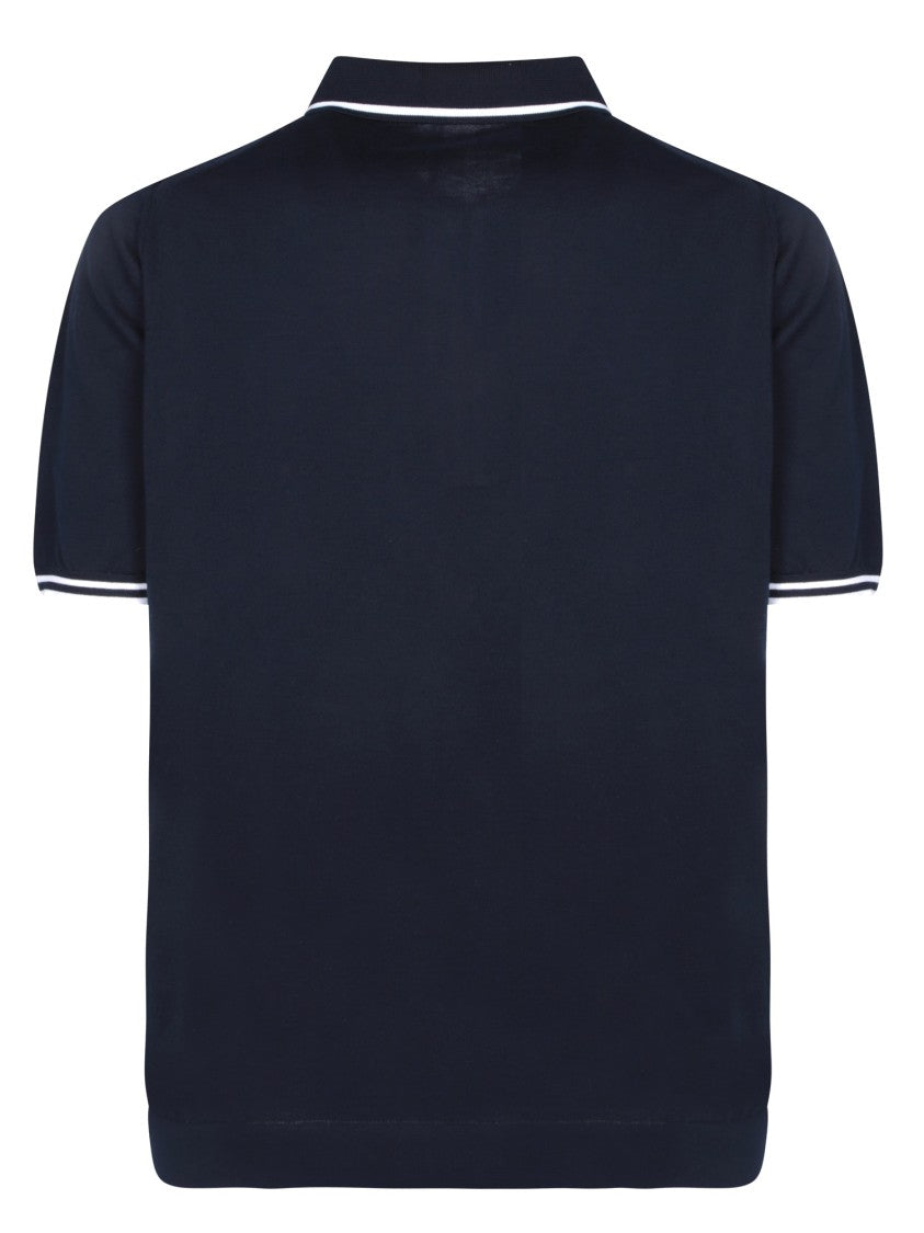 Kiton Blue Cotton Stripe Collar Polo Shirt