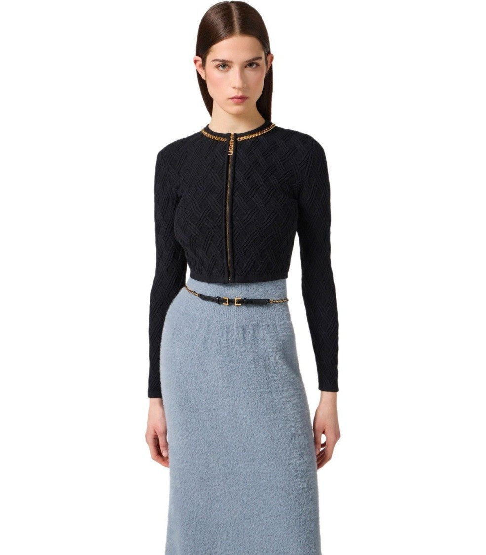 Elisabetta Franchi Crop Black Cardigan