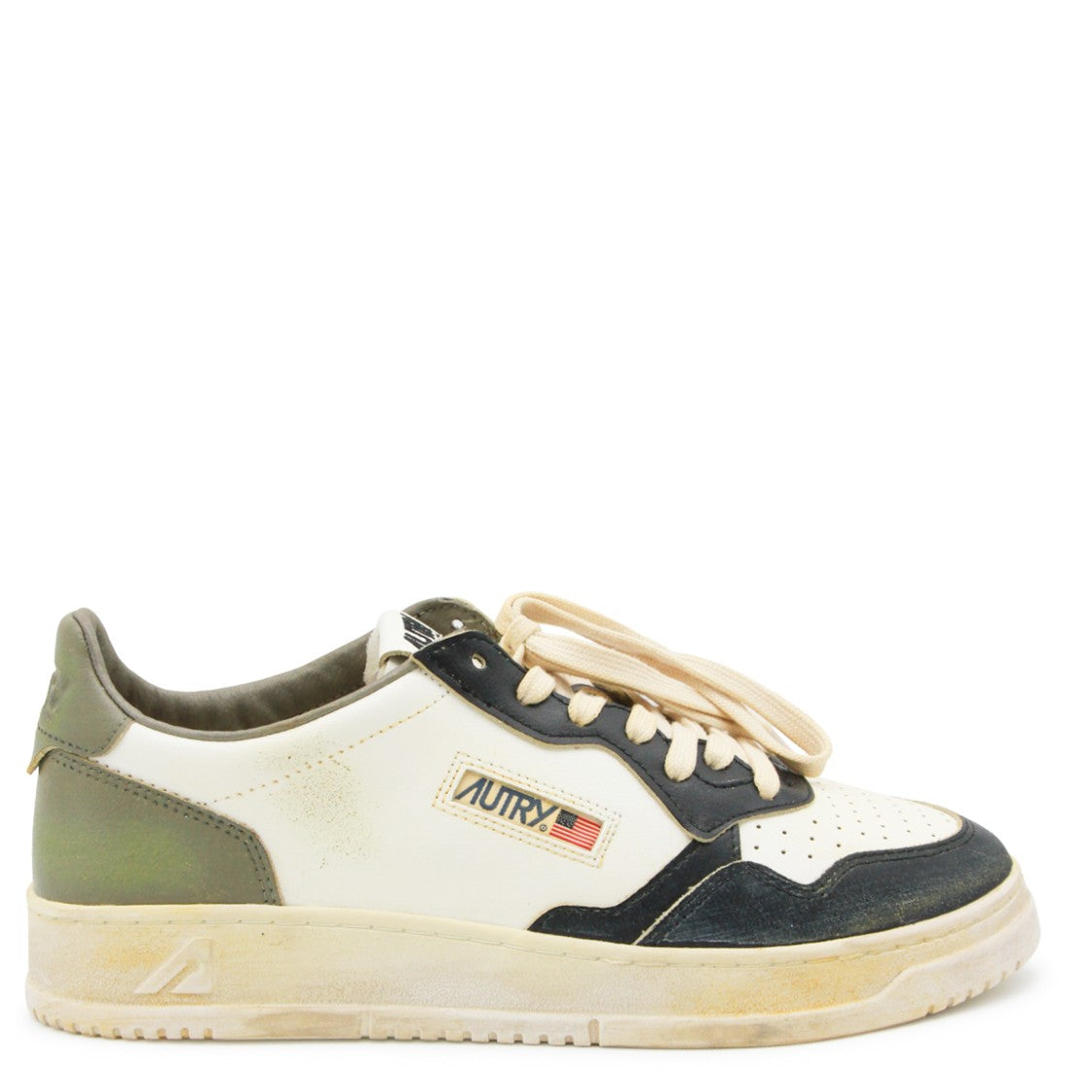 Autry White Black Green Super Vintage Paneled Leather Sneakers