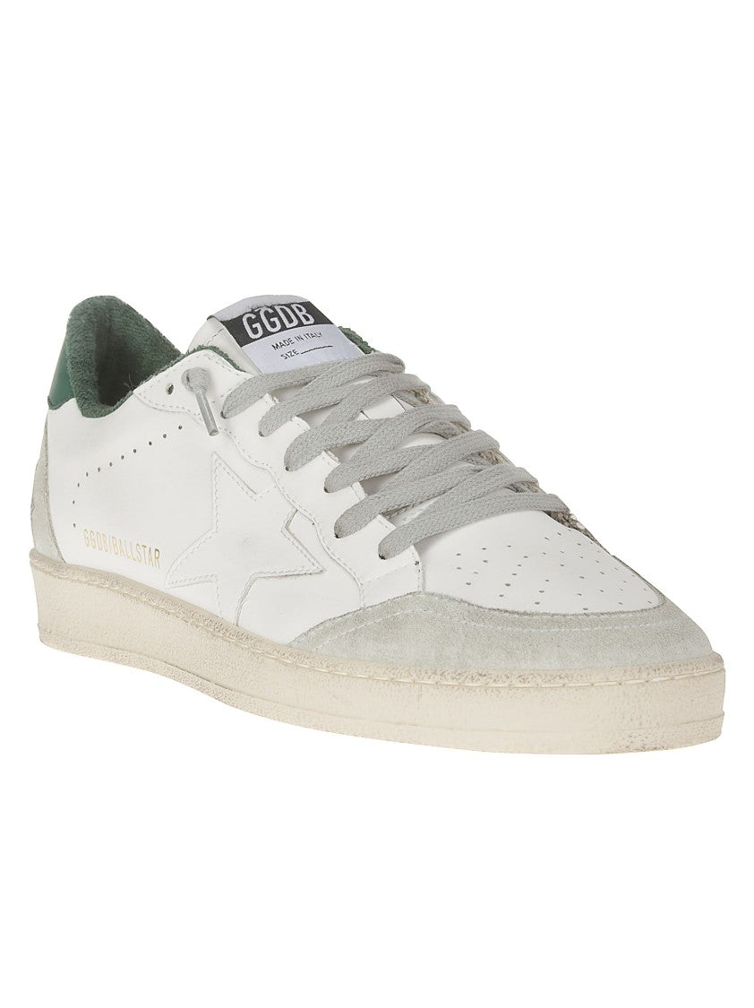 Golden Goose White Ballstar Sneaker With Green Heel