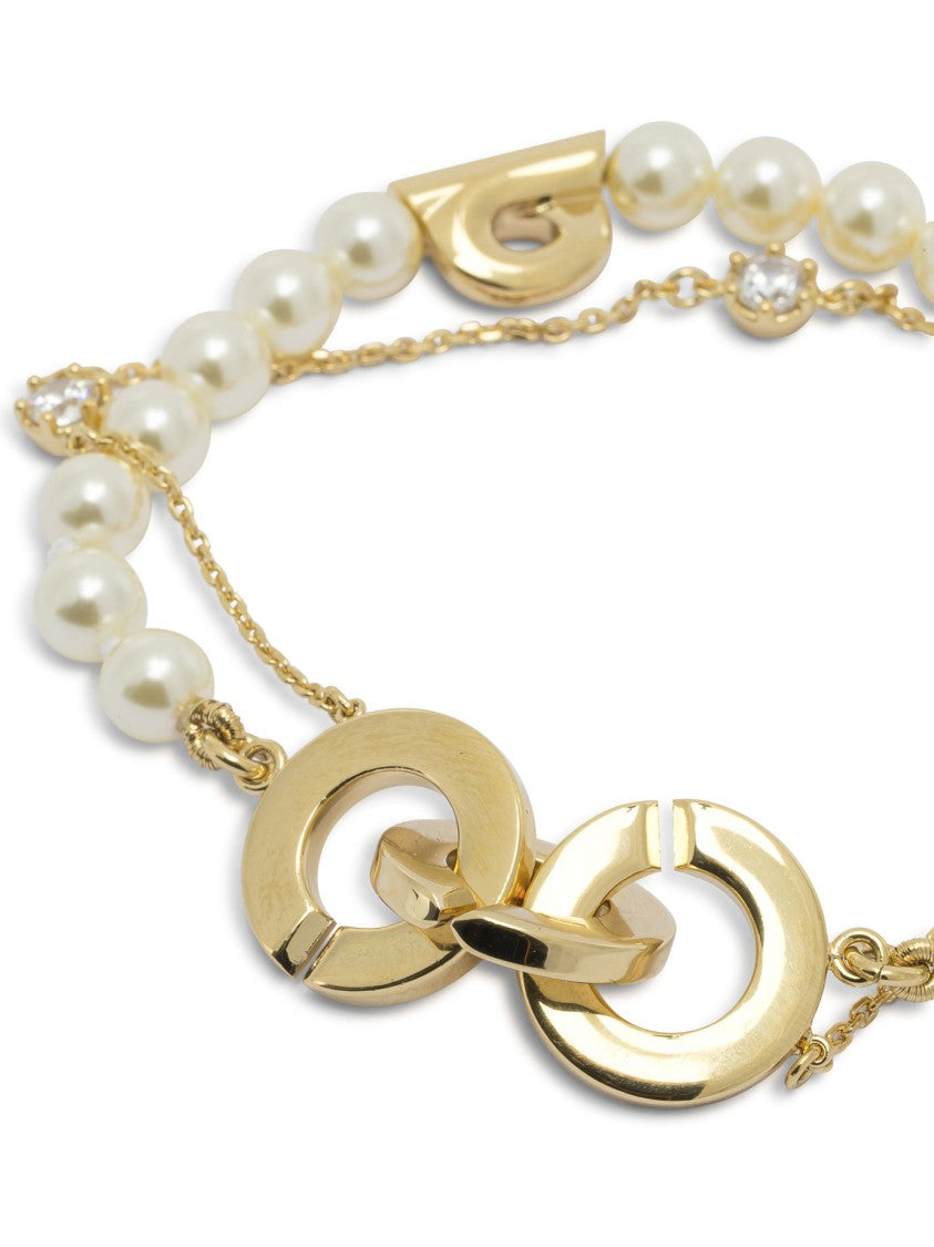 Ferragamo Double-Strand Gancini Pearl Bracelet With Crystal Accents