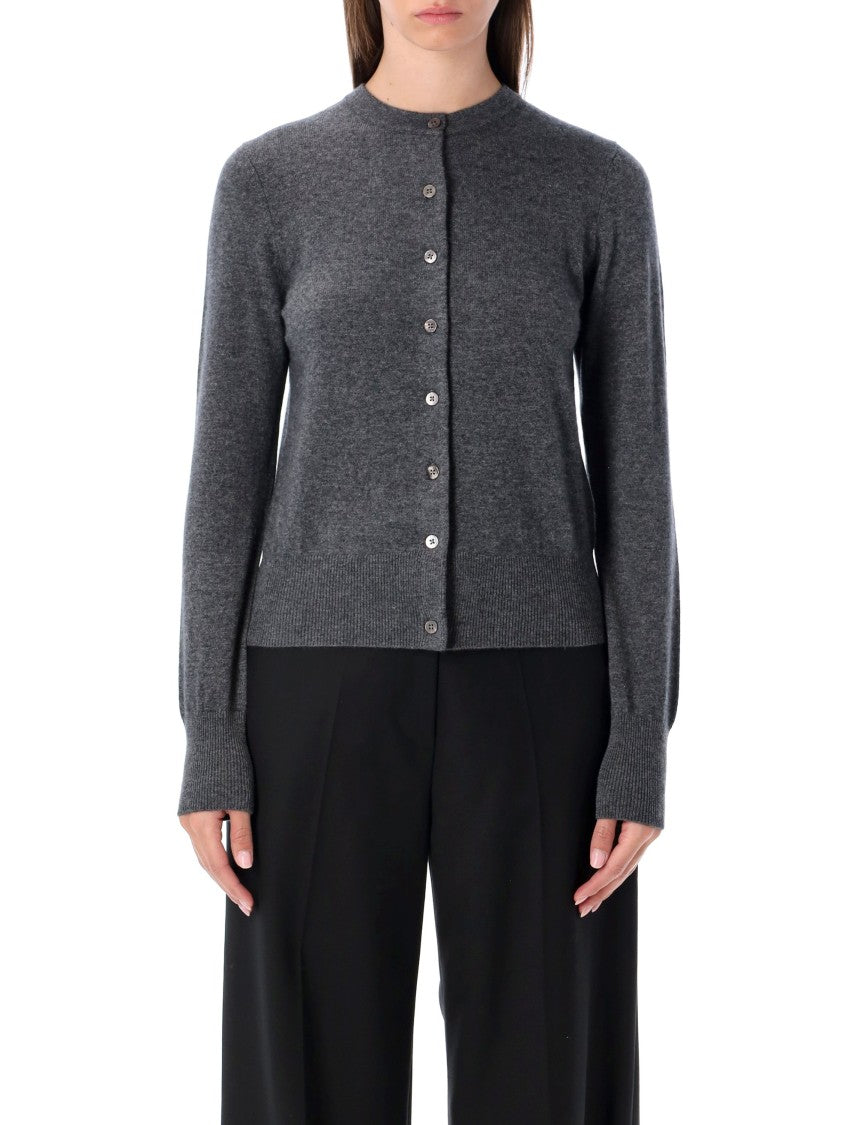 Rhea Cropped Cardigan In Soft Grey Wool And Cashmere Blend