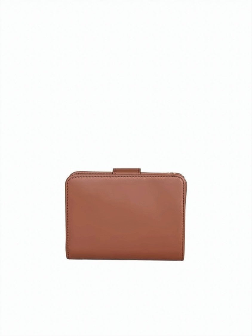 Prada Compact Brown Flap Wallet With Triangular Metal Accent