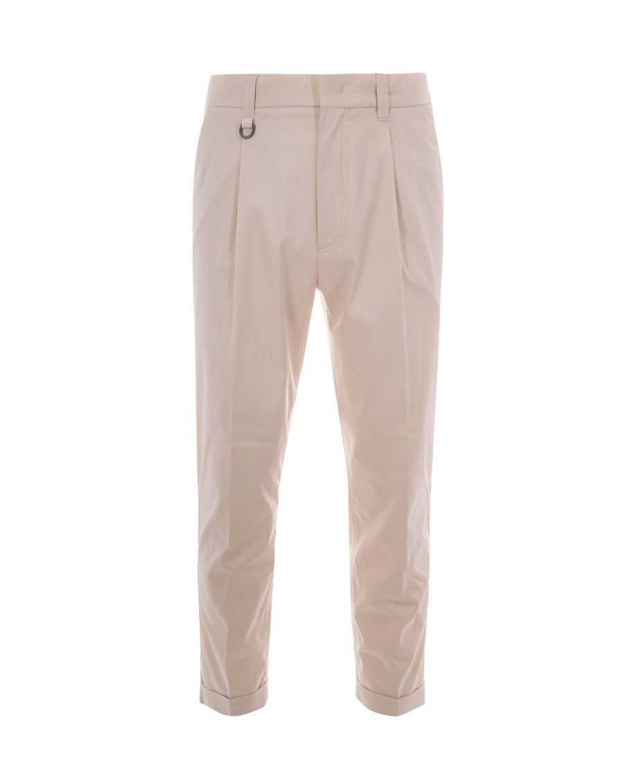 Paolo Pecora Beige Straight-Leg Chino Pants With Cuffed Hem And Button Detail