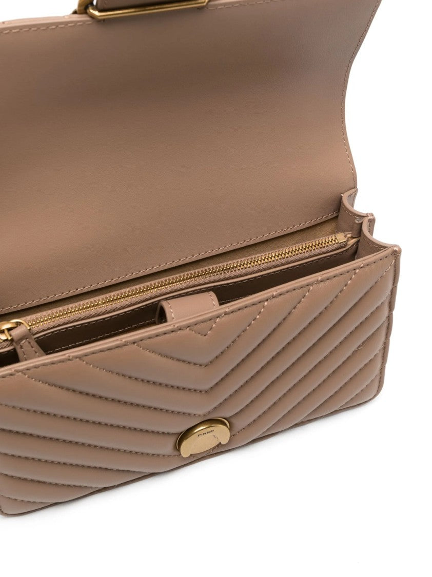 Pinko Chevron Quilted Handbag With Gold Emblem And Versatile Chain Strap