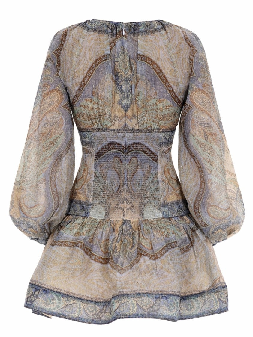 Zimmermann Neutrals Wonderlust Voluminous Sheer Mini Dress