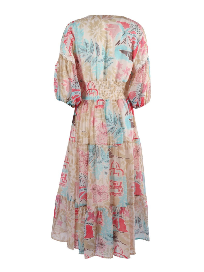 Ermanno Scervino Puffed Sleeve Floral Midi Dress