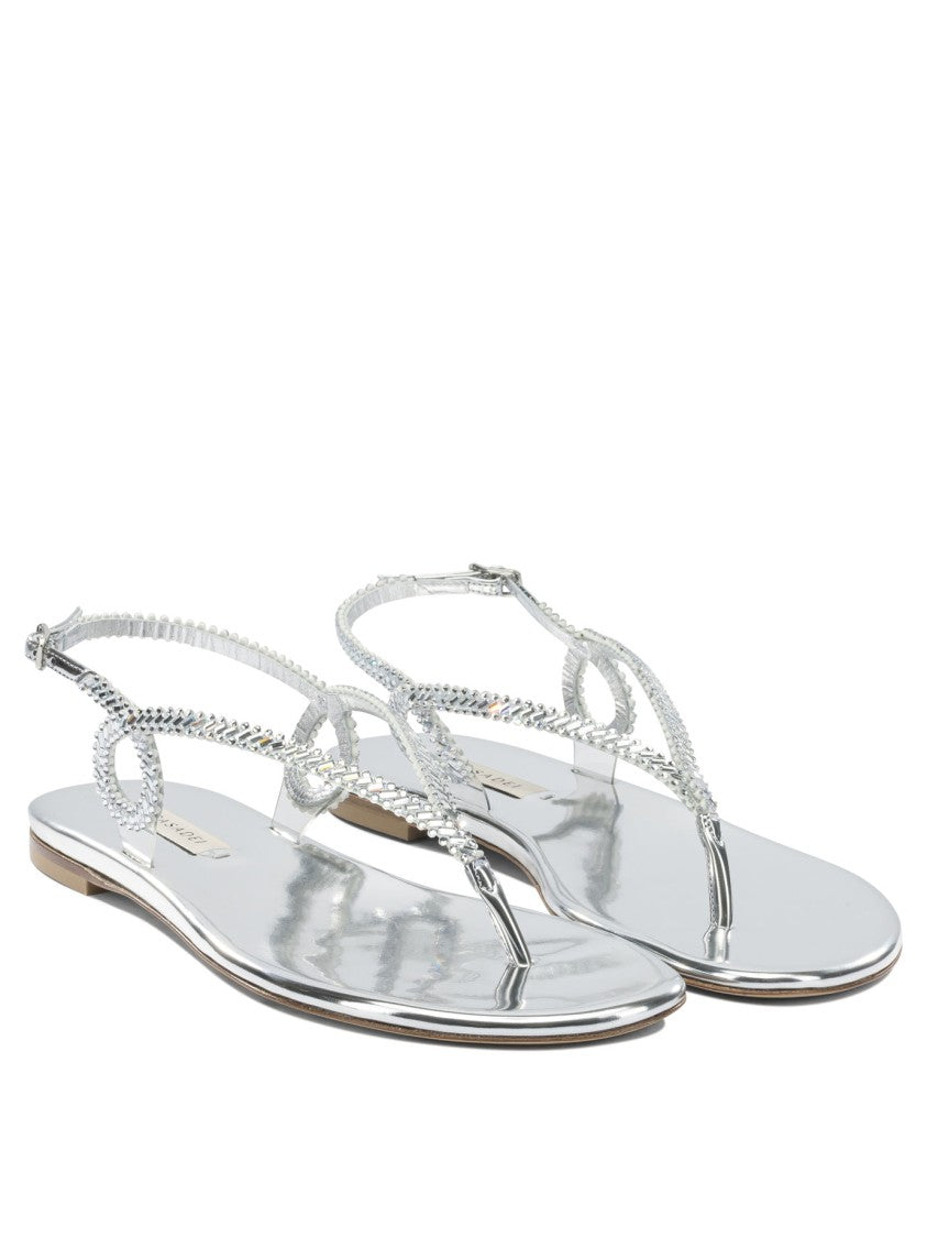 Casadei Flat Silver Sandals With Braided Straps