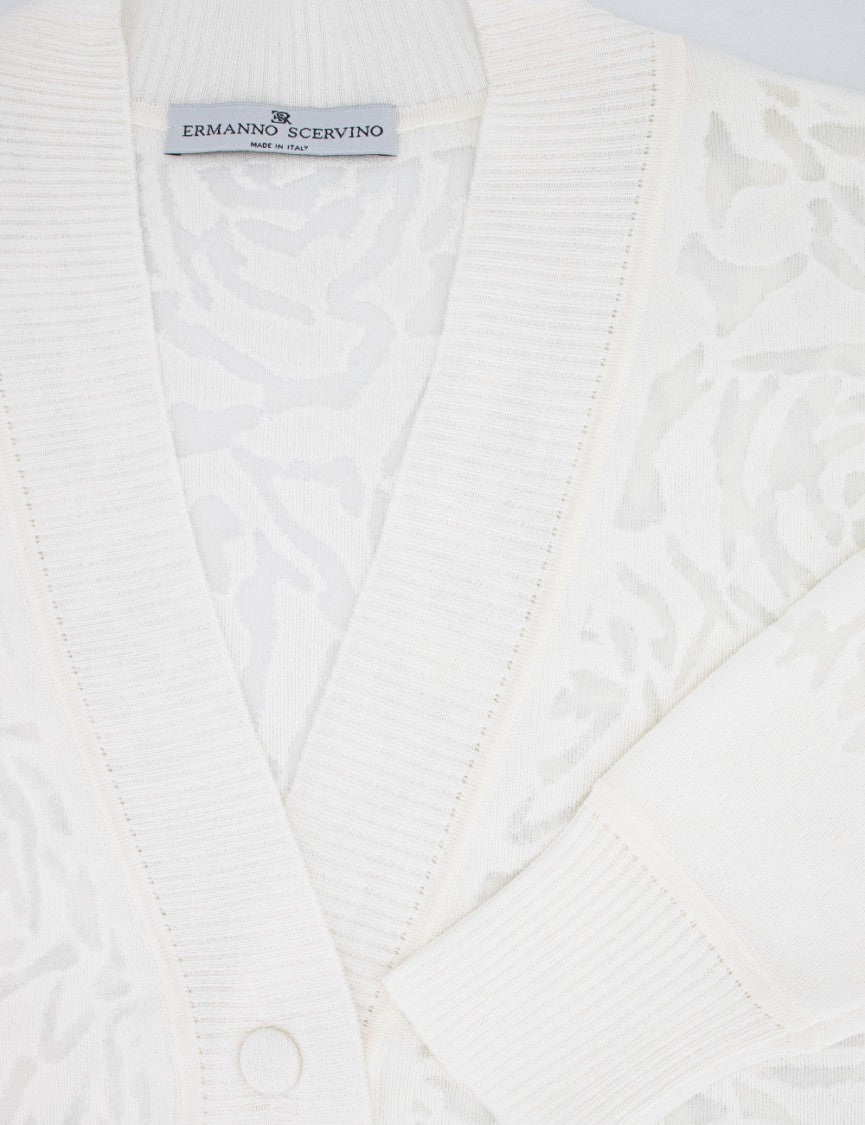 Ermanno Scervino Long-Sleeved Cotton Knit Cardigan With Rose Pattern