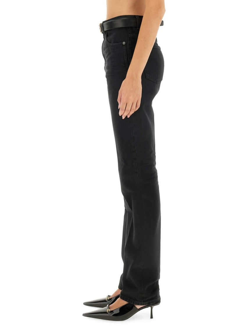 Saint Laurent Straight Leg Jeans With Black Leather Belt