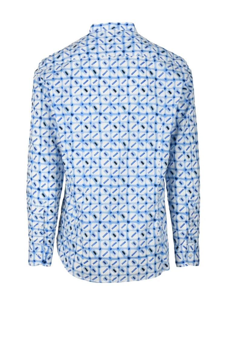 Mariano Napoli White Blue Geometric Cotton Shirt