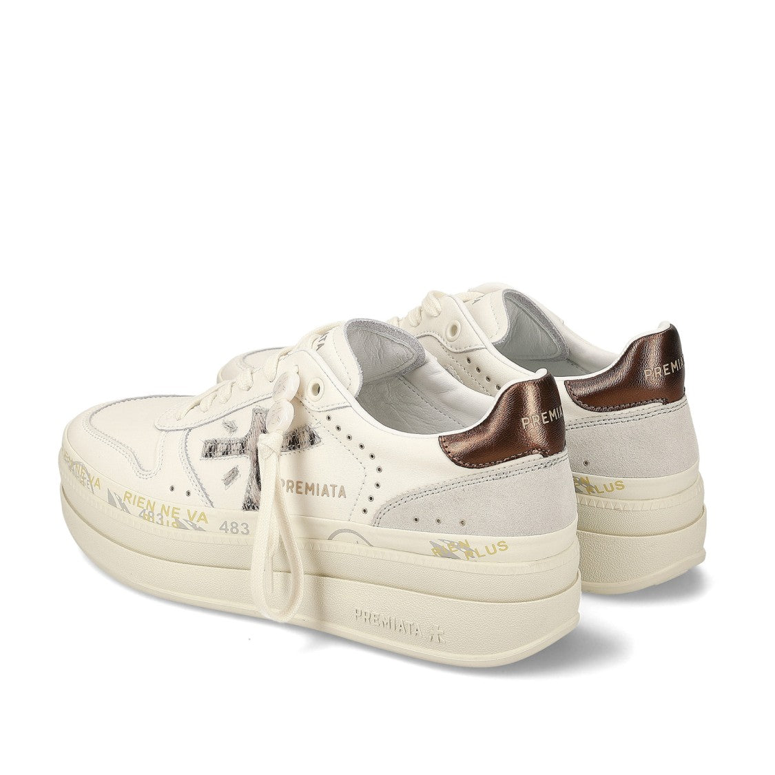 Premiata Sneakers Micol In White Leather Topponcino Bronze