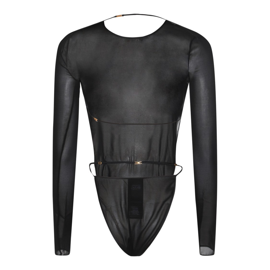 Saint Laurent Sheer Black Silk Bodysuit With Open Back And Gold Details