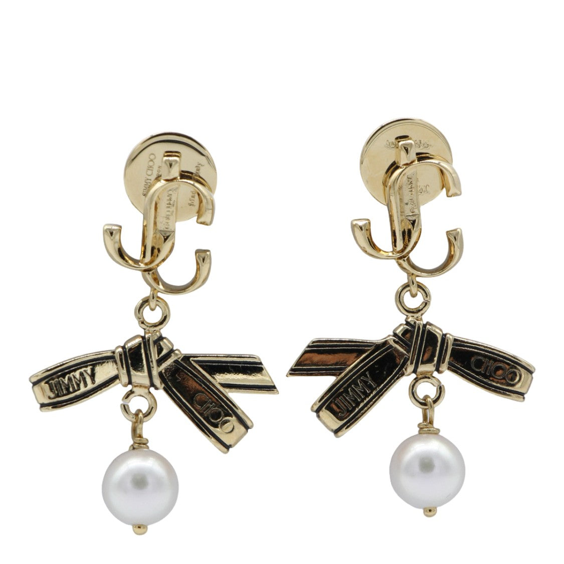 Jimmy Choo Bow-Shaped Gold-Tone Earrings With Dazzling Pearls