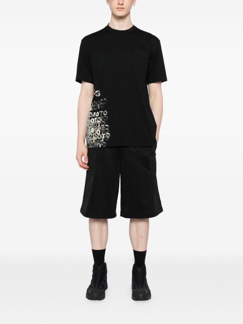 Y-3 Graphic Print Black Cotton T-Shirt With Crew Neckline