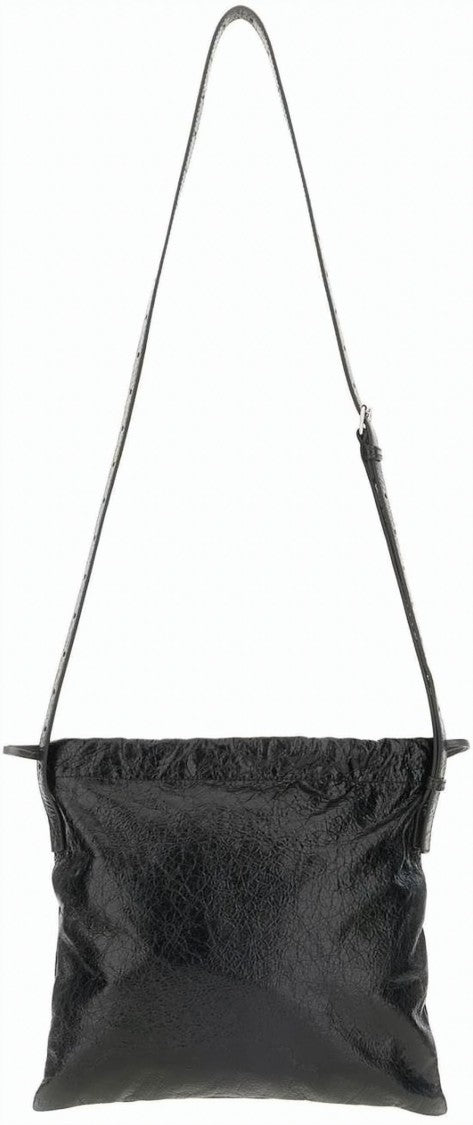 Balenciaga Black Textured Lambskin Crinkled Shoulder Bag