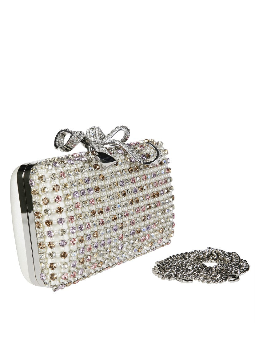 Self-Portrait Rectangular Rhinestone-Embellished Clutch Bag With Bow Clasp